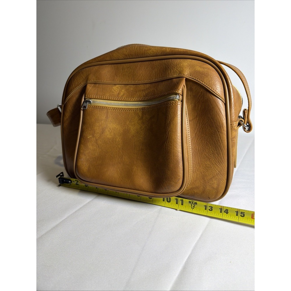Vintage American Tourister Brown Tan Leather Shoulder Bag travel Carry On Bag - Picture 12 of 16